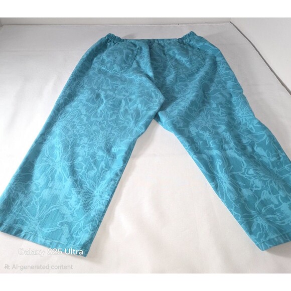 Womens Pants Capri Stretch Floral Tropical Ruby Rd Plus Size 20W Teal - Picture 2 of 8